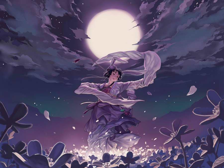 Fototapete PURPLE MOON 186x140 Vliestapete Manga Anime japanische 